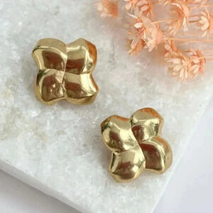 Vintage Gold Toned Pinwheel Motif 80's Retro Style Clip On Earrings